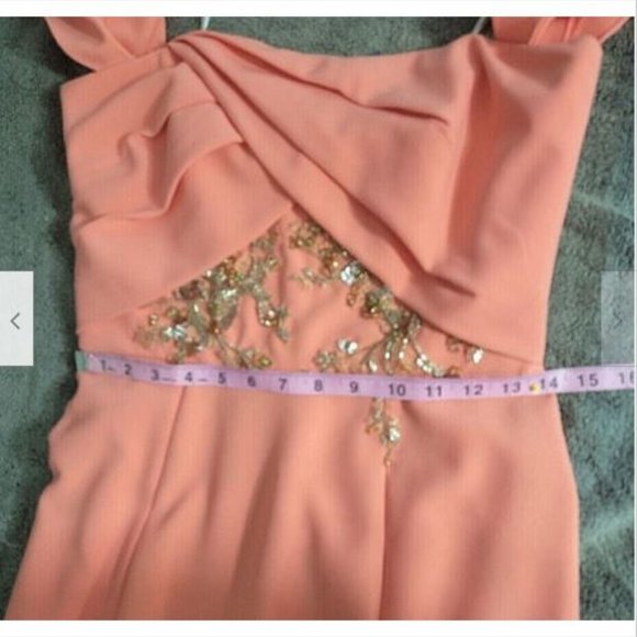 NWT Marchesa Notte Coral Off Shoulder Embellished Crepe Gown Dress 4 - Picture 11 of 11